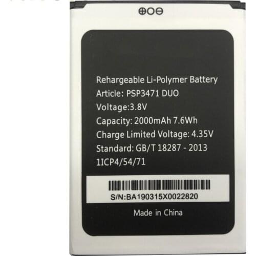 2000mAh Original Battery For Prestigio Wize Q3 PSP3471 DUO Mobile Phone Replacement + Tracking Number