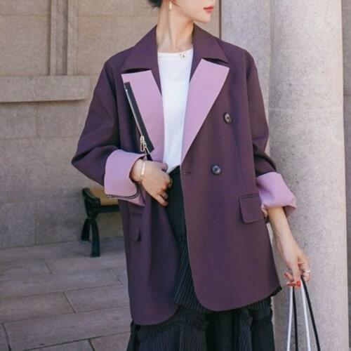2021 Autumn New British Style Lapel Solid Color Womens Suit Jacket Korean Zipper Double-breasted Top