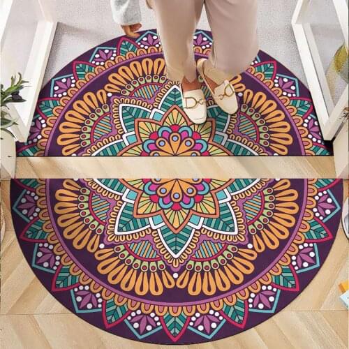 Anti Slip Entrance Doormat Floor Mat Boho Style Bedroom Carpet Half Round Enthnic Strong Water Absorbent Bath Mats Bathroom Rugs
