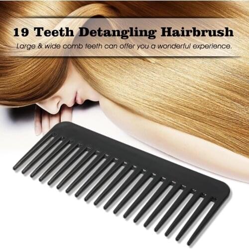 19 Teeth Large Wide Tooth Hair Comb Detangling Hairbrush Heat-resistant Anti-static Scalp Massage ABS Hairdressing Comb Black