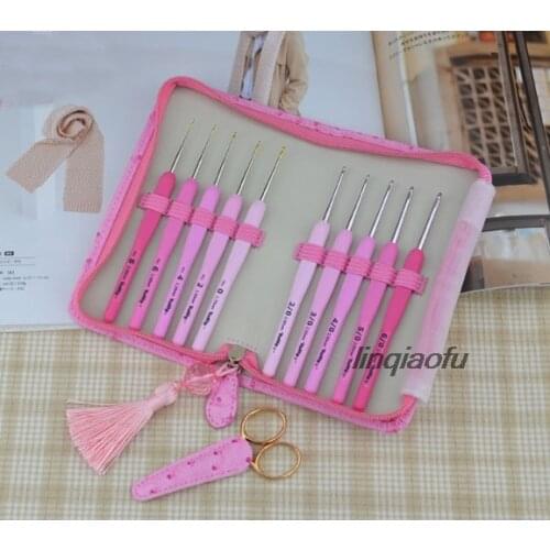 Rose pink commonly used crochet set imported from Japan, high-end sewing crochet tools