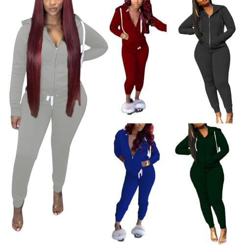 IMCUTE sports sweatshirt trouser suit womens spring/autumn casual loose long-sleeved zipper cardigan hooded sweater + trousers