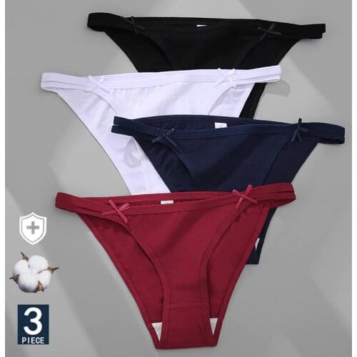 FINETOO 3PCS/Set Womens Cotton Underwear Sexy Lingerie Woman Panties Bownot Female Briefs Low-Rise Underpants 2021 Panties M-XL