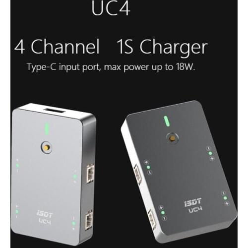 ISDT UC4 18W 4-Channel Lipo Dc 1-4S Digital Smart Battery Charger With Type C Input PH2.0 Output for LiPo/LiHv Battery