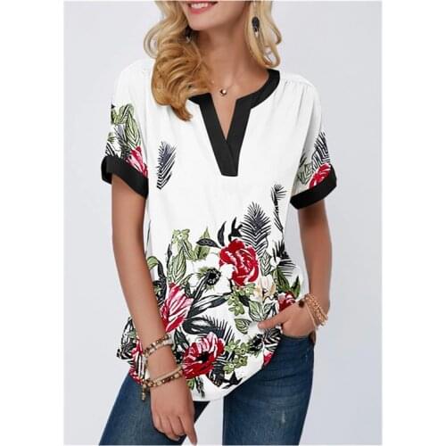 Vintage Women 3D Floral Printed Blouse Summer 2020 Casual V-Neck Patchwork Tops Shirt Ladies Elegant Loose Blouse 5XL Plus Size