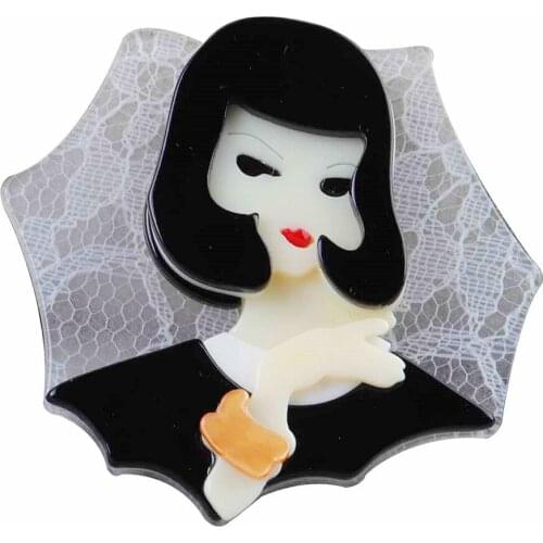 Fashion Elegant Wear Veil Black Dresses Lady Brooches Pins For Women Lovely Cartoon Brooch Pin Lapel Party Decoration Jewelry