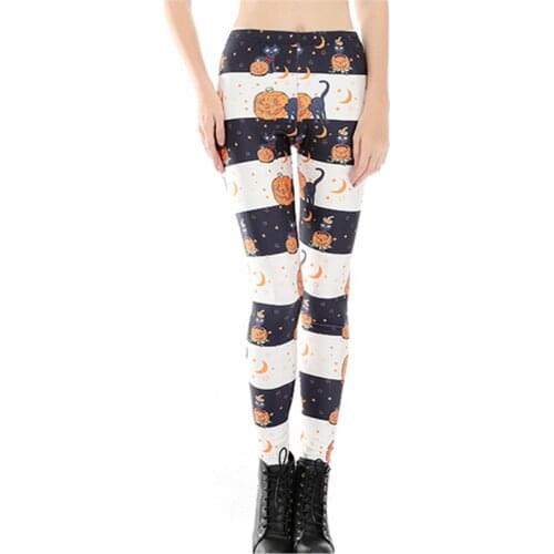 DOUBCHOW Womens Pumpkin Lantern Digital 3D Print Leggings Pants Maiden Spandex Shiny Stretchy Leggings Costume Skinny Footless