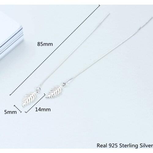 Buyee 100% 925 Sterling Silver Ear Wire Earrings Women Long Chain and Clear Leaf Drop Earrings for Women Fashion Wedding Jewelry