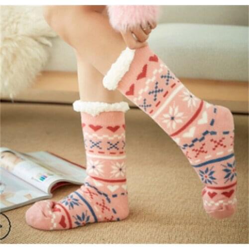 Women Girls Christmas Socks Soft Plush Fluffy Socks Thicken Warm Socks Female Winter Fur Fleece Lined Slipper Socks female