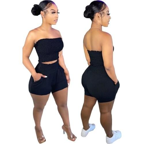 Womens Summer Suit New Style Womens Elastic Tube Top Body Sculpting Leisure Two-Piece Suit