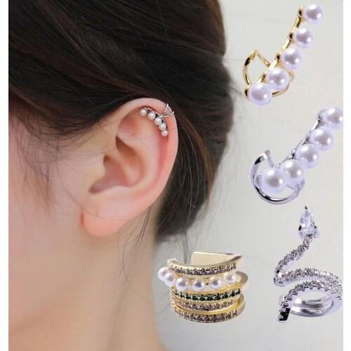 1PC Ear Cuff No Piercing Ear Helix Cartilage Conch Fake Earrings Adjustable Snake Ear Clip Pearl Cartilage Earring Jewelry