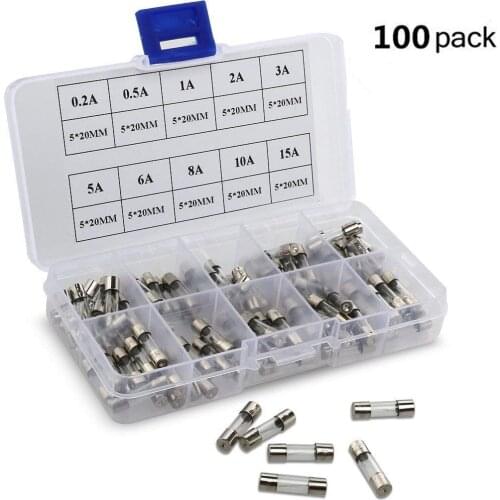 100Pcs 5x20mm Electrical Fuse Amp Fast-blow Glass Fuse Box for car boat motorcycle