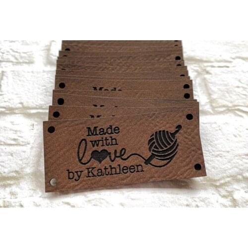 60pcs custom Handmade Sew on Knitting leather tags, Brand logo clothing labels Handcraft items, crochet label DIY accessories