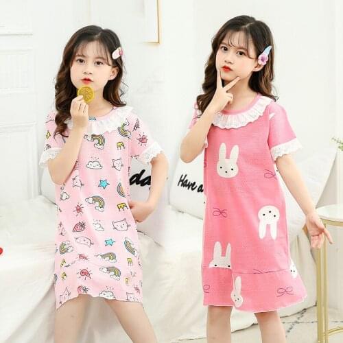 2021 New Girls Clothes Night Gown Cotton Pajamas Summer Unicorn Nightdress Sleeping Dress Girls Dress Parent-child outfit