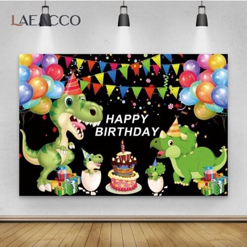 Baby Cartoon Dinosaur Balloons Birthday Party Cake Flags Personalised Poster Portrait Photocall Photo Background Photo Backdrops
