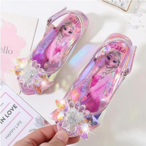 Disney girls sandals summer new childrens crystal high-heeled frozen princess shoes little girl fish mouth shoes elsa