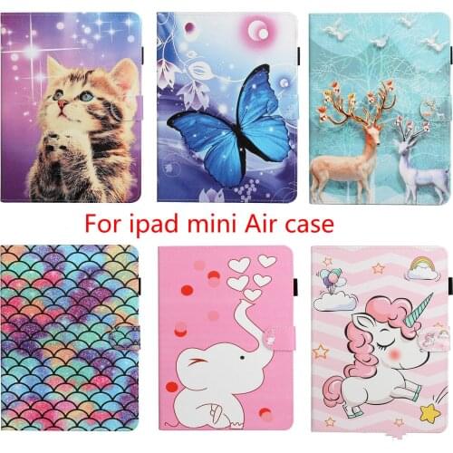 For IPad 7th Mini 12345 Pro11 2020 10.2 10.5 Air1 2 9.7 Cartoon Unicorn Elephant Cat PU Leather Case 7.9 2019 Tablet Stand Case