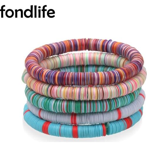 Multi color 6mm Plastic Vinyl Records Beads Stretch Bracelet Women Boho Disc Heishi Summer Fashion Simple Cute Stretch Jewelry