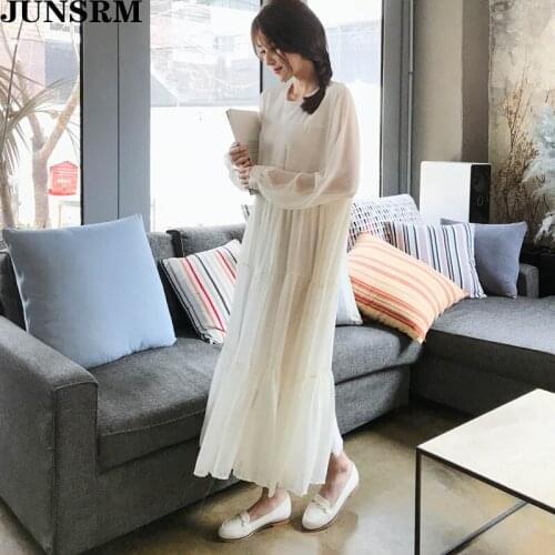 Elegant Chiffon Dress Women Summer Loose Solid Color Korea Japan Style Cute A-Line Dresses Vintage Big Hem Maxi Dress 2020 New