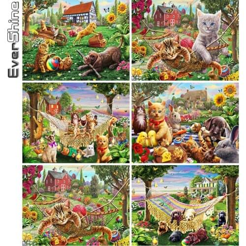 Evershine Diamond Painting Cat Cartoon Cross Stitch Sale Diamond Mosaic Animal Crafts Embroidery Dog Full Square Round Wall Art