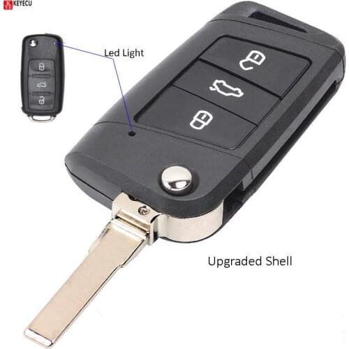 Keyecu New Replacement Flip Key Remote Key Shell Case 3 Button Fob Fit for Volkswagen Golf 7 MK7 GTI, Skoda Octavia 2015
