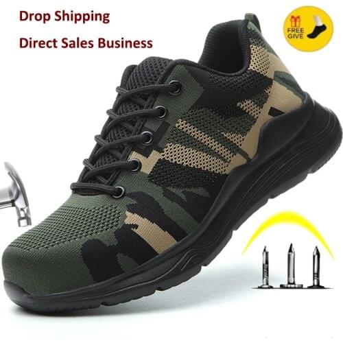 Lightweight Safety Shoes Men Boots Camouflage Work Shoes Construction Indestructible Shoes Work Sneakers Men Boots Security