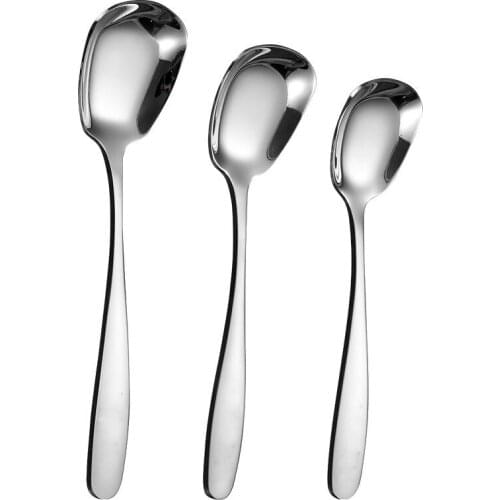 Stainless steel spoon 304 creative stainless steel cutlery square head flat bottom bright thick meal spoon student soup spoon