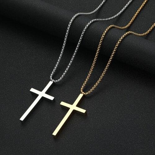 QIAMNI Hip Hop Fashion Cross Jesus Pendant Necklace Men Women Gift Stainless Steel Vintage Gothic Cool Street Style Jewelry