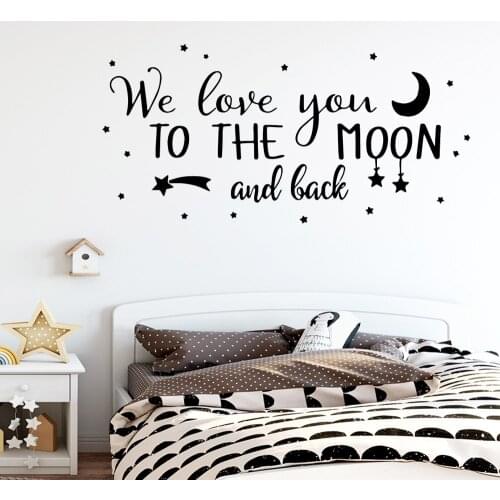Cartoon love you to the moon Sentence Wall Sticker Mural For Kids Room Art Poster Bedroom Frase Decal love muursticker