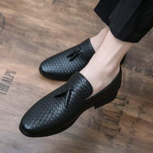 Handmade Mens Penny Loafers Slip on Leather Light Black Men Dress Shoes Outdoor Wedding Party Shoes Italian Fashion Big Size 44