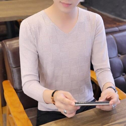 Mens Sweater Spring and Autumn Casual White Thin Pink and Black Mens Sweaters Long-sleeved Grey Trim V-neck Men Sweater Daily