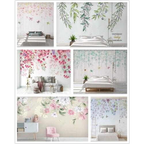 Papel de parede Nordic watercolor flowers and leaves modern 3d wallpaper mural,living room tv wall childrens bedroom home decor