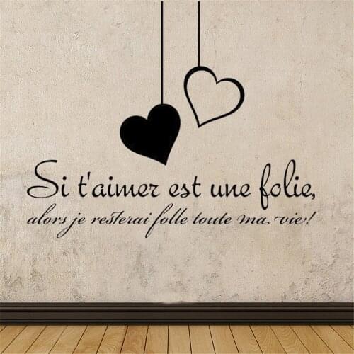 Wall Stickers Si T'aimer Est Une Folie French Quotes Decals Removable Mural Vinyl Bedroom Livingroom Decor Poster RU2369