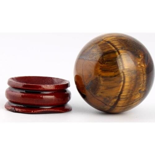 40mm Natural Stone Carved Tiger eye Quartz Rare Sphere Ball Wood Stand Chakra Healing Globe Reiki Free pouch