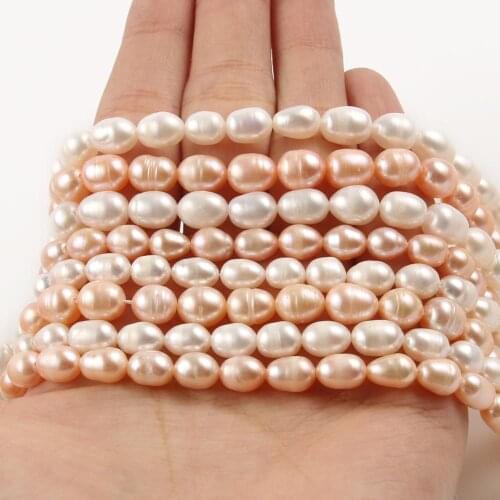 Natural Freshwater Cultured Pearls Oval Rice White Pink Loose Beads For Jewelry Making DIY Women Necklace Bracelet Accessories