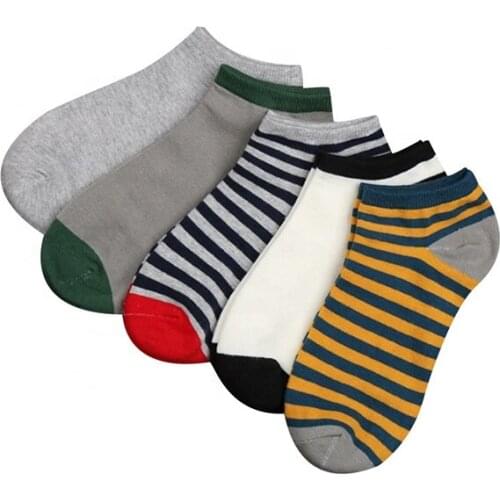 Newest Basic Fashion Comfortable Breathable Solid Color Stripe Cotton Ankle Socks for Men