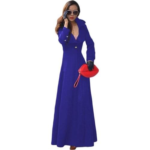 Women Woolen Coat Ultra Long Wool jackets 2020 Autumn Winter Fashion Slim Single-button Black Plus Size Clothing Feminina CX1312