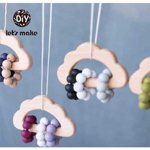 Lets Make 1pc Baby Rattles Food Grade Silicone Beads Cloud Horse Baby Bed Hanging Rattles Toys Make Noise Beech Wooden Bed Bell