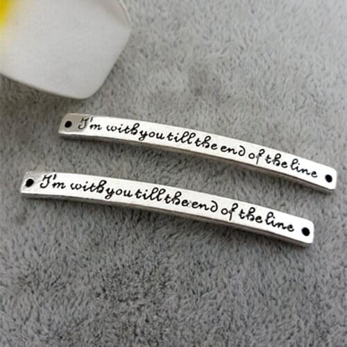 RONGQING 100pcs/pack 50pcs/pack 20pcs/pack rectangle 4*48MM Letter Charms I'm with you till the end of the line For DIY