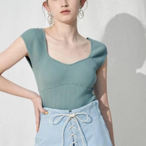 Sexy V-neck Summer Knitted T-shirts Women Chic Backless Short Sleeve Knit Pullovers Sweet Stretchy Solid Slim Elegant Tops