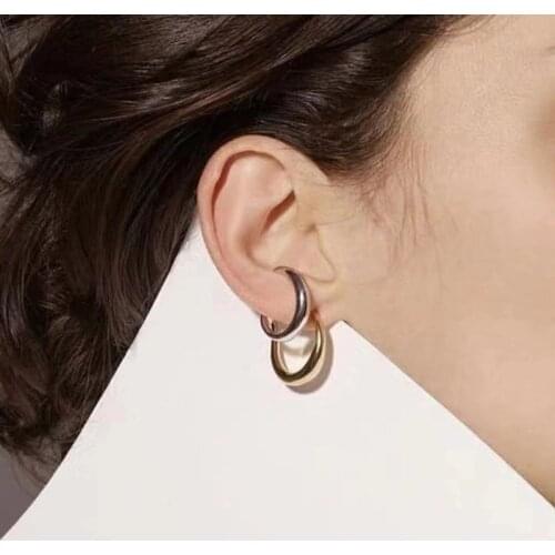 Chic Gold Silver Color Wave Snake Shape Fake Double Circle Earrings for Women Girl Punk Kpop Earrings Fashion Jewelry