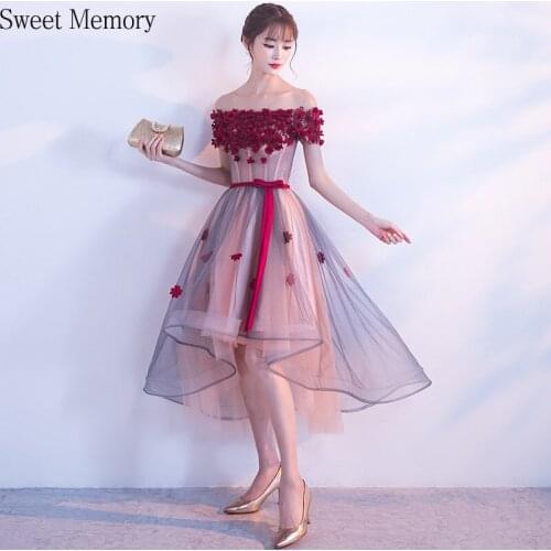 Sweet Memory Appliques Flowers High Low Bridesmaid Dresses Elegant Women Boat Neck Wedding Party Robe De Soiree Princess Gown