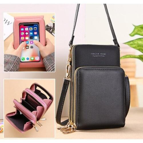 Womens Leather Multi Function Touch Screen Mobile Phone Bag Fashion Large Capacity Mini Shopping Shoulder Bag