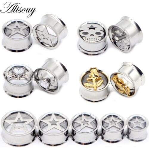Alisouy 2pc Ear Plugs and Tunnels Piercing Steel color Screwed Earring Expander Earlet Gauges Body Piercings Jewelry 8-20mm