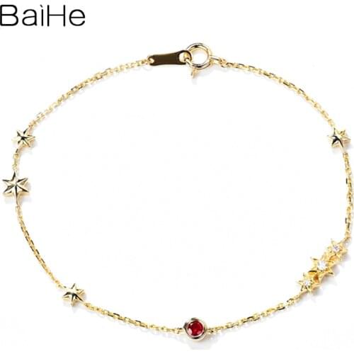 BAIHE Solid 18K Yellow Gold Natural Ruby Bracelet Natural Diamond браслет Wedding Trendy Fine Jewelry Making Star Bracelet Women