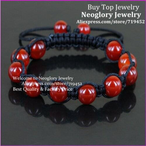 10PCS High Quality Carnelian Beads Macrame Bracelet Handmade Braiding Adjustable Bracelet Red Stone Gems Bracelet Bangle