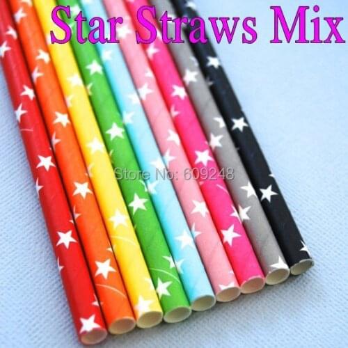 100pcs Mixed Colors Red Aqua Black Blue Green Yellow Orange Brown Gold Silver Purple Lilac Navy Star Paper Straws Cheap