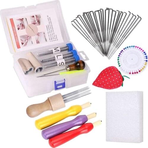 Nonvor 113Pcs DIY Wool Felting Needles Pocked with Colored Wooden Handle Awl Instruction Mixed Felting Needles