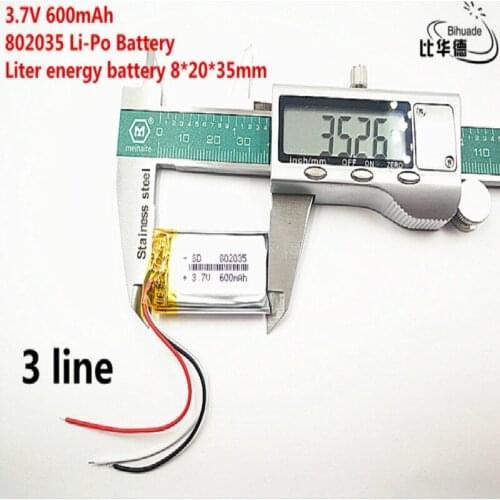3 line 10pcs/lot Good Qulity 3.7V,600mAH,802035 Polymer lithium ion / Li-ion battery for TOY,POWER BANK,GPS,mp3,mp4