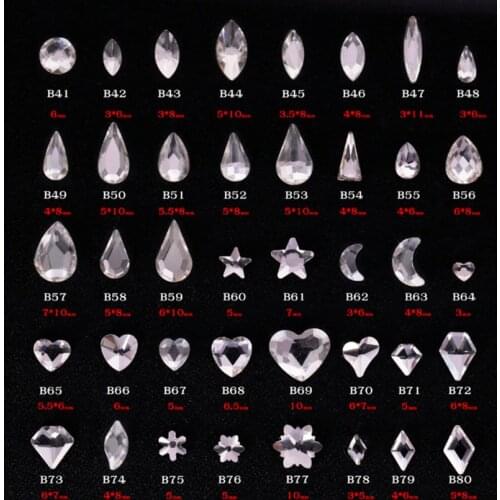 50pcs Crystal White Transparent Clear Nail Rhinestone Nail Art Decorations Different shapes Glitter 3-10mm Glass Rhinestone
